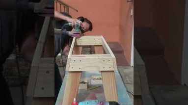 An orange garden bench