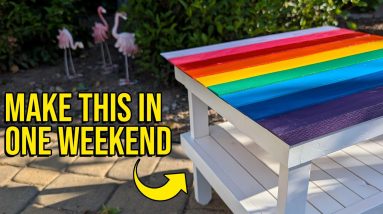 Build this colorful patio table for your home with just a miter saw